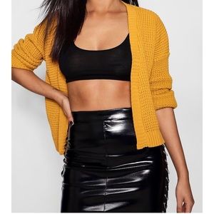 BLUE WAFFLE KNIT CARDIGAN